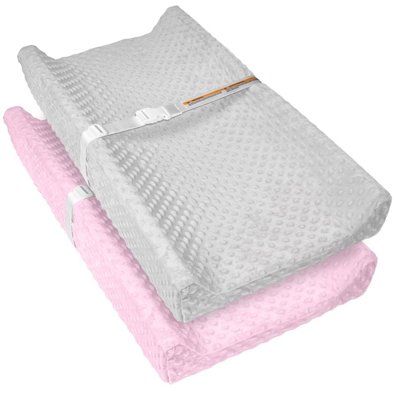 JVEOO 2 Pack Baby Changing Pad Covers, Super Soft Plush Dot Diaper Changing Table Covers Fit 32x16 Inch Changing Table Pad for Baby Boys & Girls - Image 1